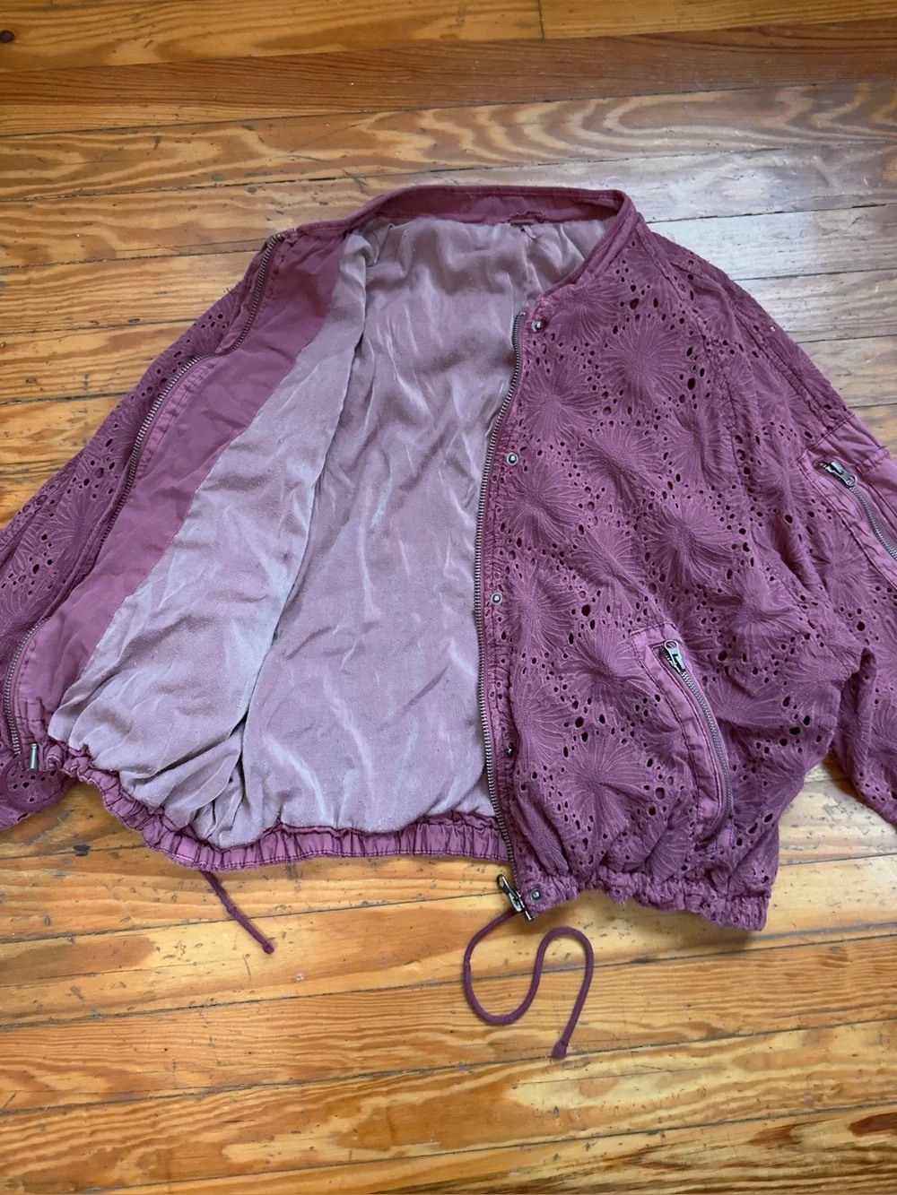 Free People Plum Eyelet Bomber Jacket